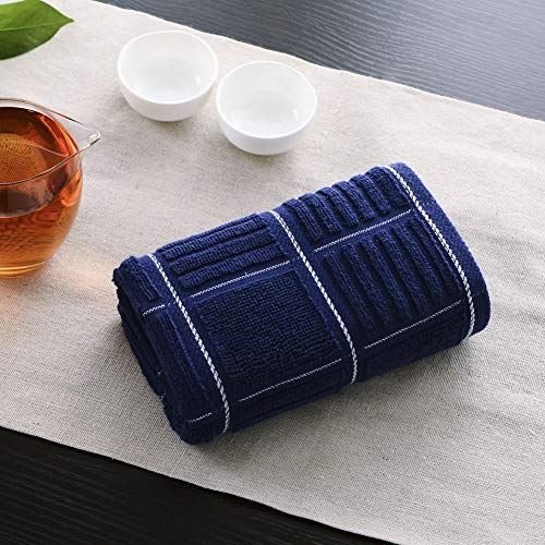 Anyi Kitchen Dish Towels Heavy Duty Absorbent Dish Clothes with Hanging Loop 100% Cotton Tea Bar Towels (16x26, Set of 3, Navy)