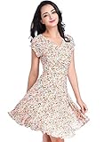 Women V28 Crossover V-neck short sleeve Polka dot pleated floral summer Dress