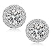 ZowBinBin Sterling Silver Round Cut Cubic Zirconia Stud Earrings, Halo Stud Earrings for Christmas Day, Valentine's Day, Anniversary, Birthday and Wedding/Engagement White