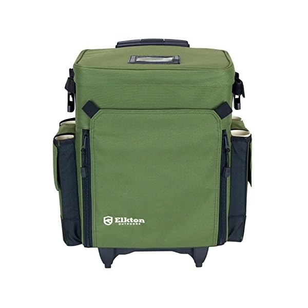 Elkton Outdoors Rolling Tackle Box Green / L 15.7 x W 9.6 x H 18.5 inches / 11 pounds
