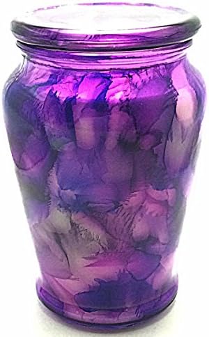24 ounce Hand painted glass extra large Soy Candle with lid purple colors