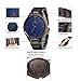 IWOODEN Ebony Wood Watch Analog Quartz Wrist Watch For Men Vintage Handmade Watch with Watch Box Gifts for Men (blue)