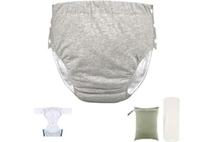 LAROTSUBA Unisex Reusable Adult Waterproof Cloth Diapers with Diaper Inserts,Adjustable Incontinence Pocket Diaper with Snaps,Incontinence Underwear,Anti-Side Leakage Diaper Pants(Grey,XL)