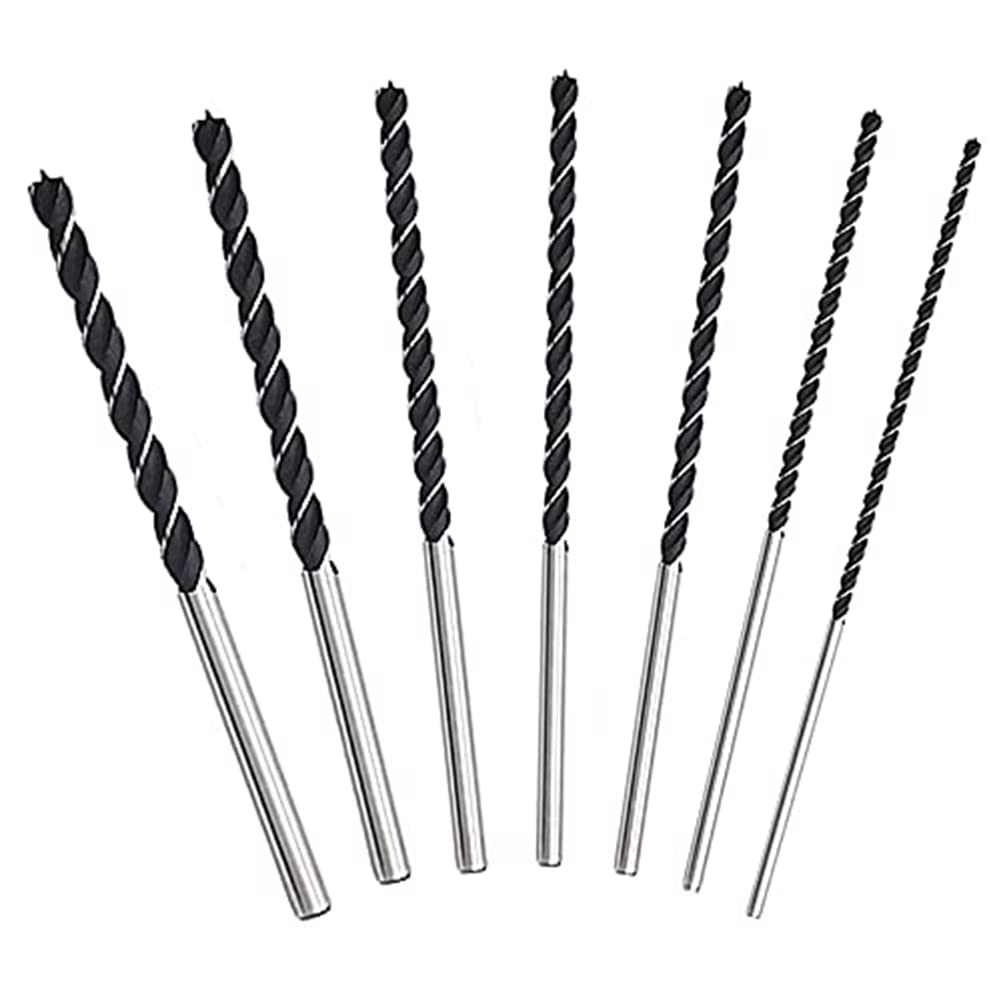 Hopbucan 7pc Extra Long Wood Drill Bit Set - 12 Inch, 300mm, Spiral Drill Bits for Woodworking