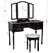 SONGMICS Vanity Set Tri-folding Mirror Make-up Dressing Table Cushioned Stool 5 Drawers Black URDT108B