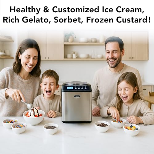 Whynter Ice Cream Maker Machine Automatic 2.1 Qt. Upright with Built-In Compressor, LCD Digital Display & Timer, No Pre-Freezing, ICM-201SB, Stainless Steel