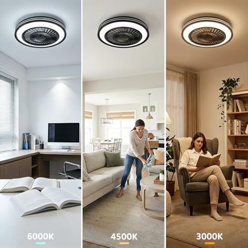WUTGHUI RGB Ceiling Fan with Light - APP & Remote Dual Control, 20 Inch Low Profile Ceiling Fan 6 Speeds 3000-6000K Dimmable for Bedroom