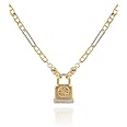 GUESS womens Gold-Tone Chain Necklace Logo Padlock Pendant