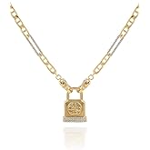 GUESS womens Gold-Tone Chain Necklace Logo Padlock Pendant