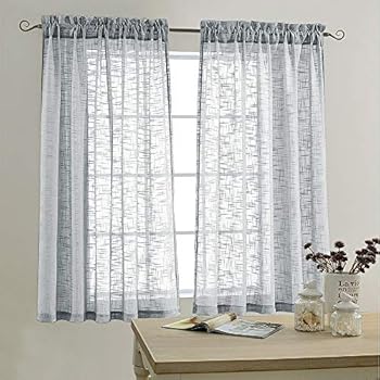 Linen Look Sheer Curtains for Bedroom 63 inch Length Window Curtain Panels Rod Pocket Window Treatment Set for Living Room 2 Panels Grey