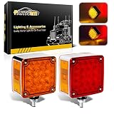 Partsam 2pcs Square Dual Double Face Fender Stop Turn Signal Tail 52 LED Amber/Red Truck Trailer Stud Pedestal Lights Waterproof Replacement for Volvo/Kenworth/Peterbilt/Freightliner/Western Star