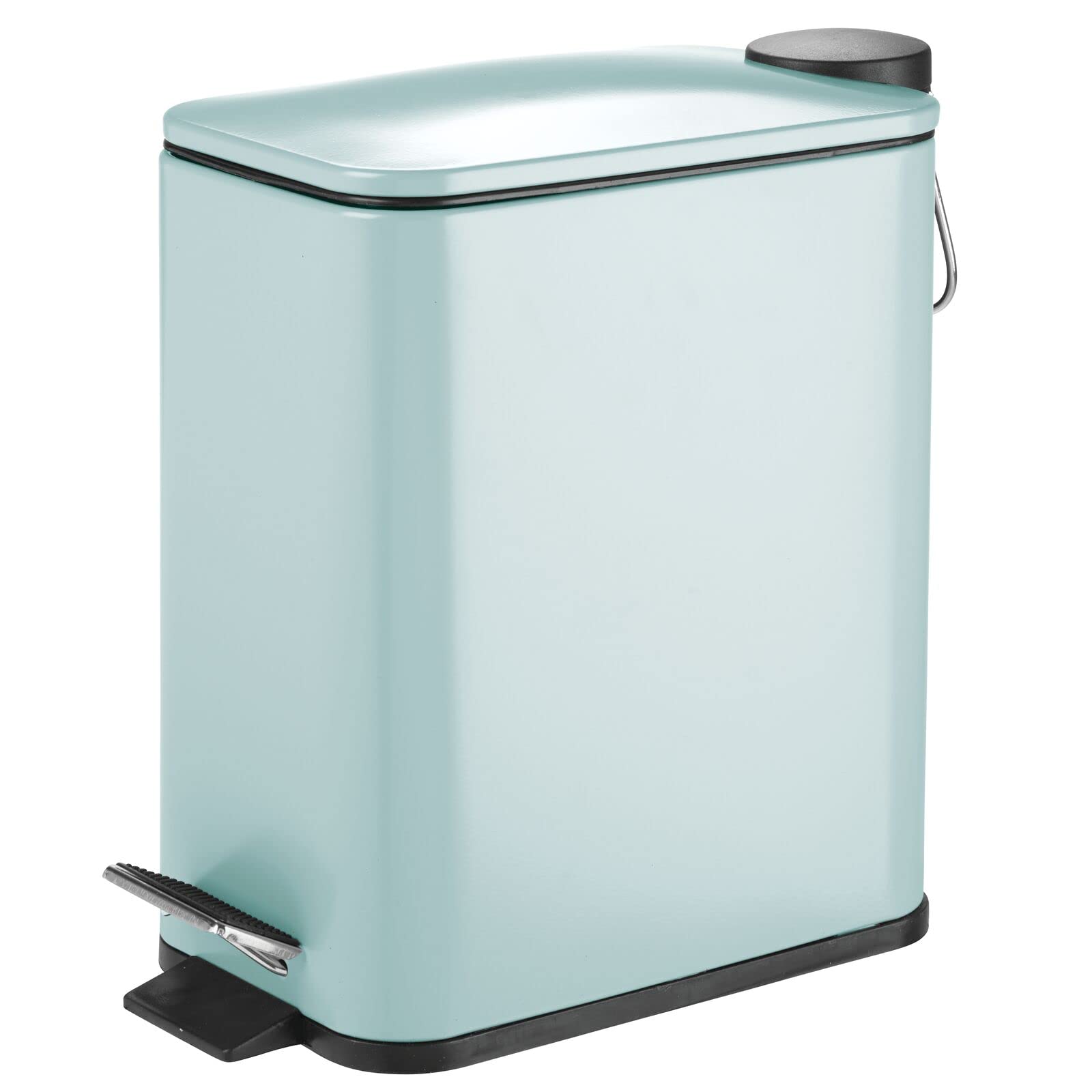 mDesign Rectangular Pedal Bin - 5L Metal Pedal Bin with Pedal Lid and Plastic Insert - Elegant Cosmetic Bin or Waste Paper Bin for Bathroom, Kitchen and Office - Mint Green