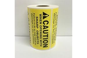 LABELS AND MORE INC. Yellow Caution When Opening with Sharp Objects - Handling Pallet Shipping Stickers | Yellow 3"x5" | Self Adhesive - Just Peel and Apply | 500 Labels Total