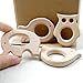 Set of 4pc Wooden Teethers Handmade Wooden Elephant Teether Fish Bird Owl Teethers Beech Wood Pendant