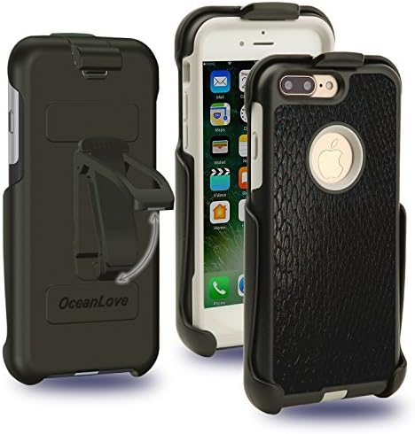 iPhone 7 Plus Case, Oceanlove Heavy Duty Shockproof Armor Drop Protection Case Hard Covers, Built-in Kickstand + Swivel Belt Clip Holster for Apple iPhone 7 Plus, Black mesh leather
