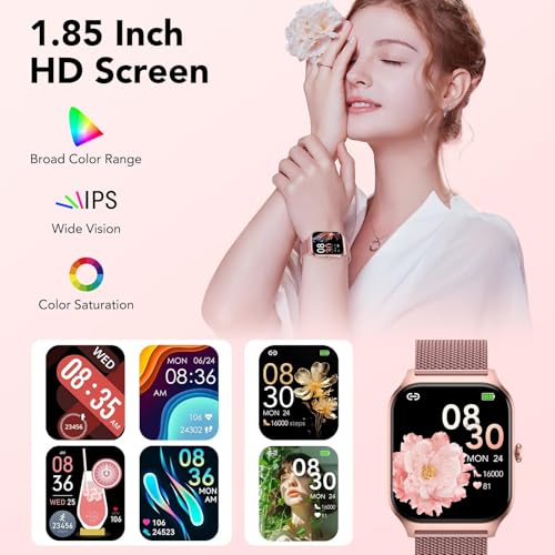 CASCHO Women's Smartwatch, 1.85 Inch Smartwatch with Call/Answer, 120+ Sports Smart Watch with Pedometer/Sleep, Fitness Tracker for iOS Android – Elegant Rose Gold 7