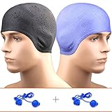 Dimples Excel Silicone Long Hair Swim Cap with Ear Pocket (2 Pack)