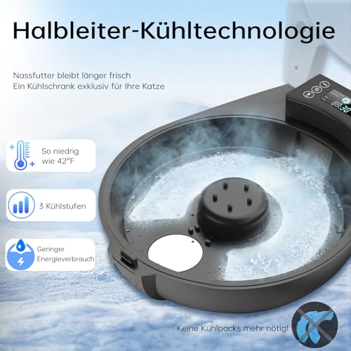 Automatic Cat Wet Food, 3 Days Fresh 5 Meals, with Semiconductor Cooling & Heating, Wet Automatic Feeder for Cats, Feeding Bowl Made of 304 Stainless Steel — Programmable Wet Food Automatic Cats