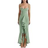 meilun Elegant Mesh Wedding Guest Dress Flowy Ruffle Bodycon Maxi Dress Fishtail Long Formal Dress