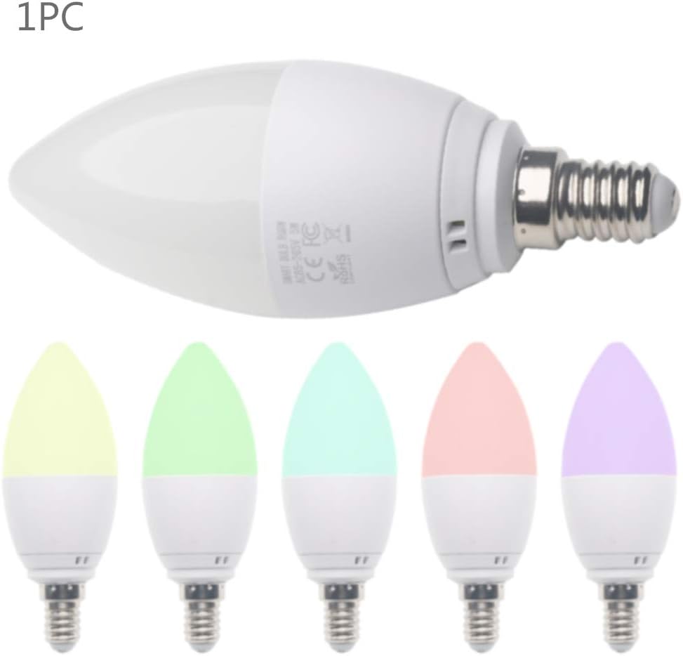 E14 WiFi Smart LED Candle Bulbs, Compatible with Alexa, Google Home and IFTTT 6000K+RGB Colour