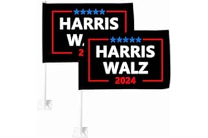 LYMHY 2 Pack Harris Walz 2024 Kamala Harris Tim Walz Waltz For President VP Car Flags Car Flag Clip On Window 12" x 18"