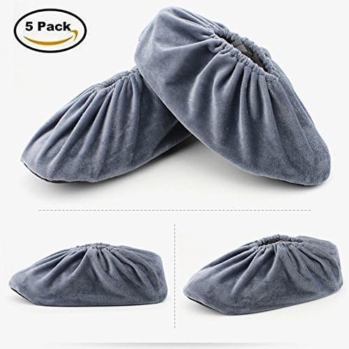 Wispun 5 pairs Washable thick non-slip bottom shoe covers velvet shoes cover Reusable Shoe Covers for Household,Office,Machine Room and Realtors(Gray)