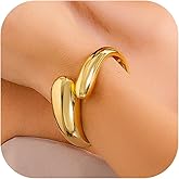 RINTOLER Chunky Gold Cuff Bangle Bracelets for Women - Gold Polished Trendy Twisted Hinged Cuff Open Wide Waterdrop Bangle Chunky Gold Bracelet Minimalist Bangle Jewelry Gift