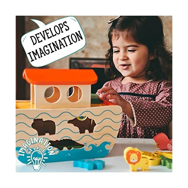 Jaques of London | Wooden Noahs Ark Toy Playset | Wooden Toys for 1 2 3 year Olds | Shape Sorter | Baby Toddler Toy