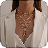 NLMSKI Cross Charm Coin Medallion Layered Multi Strand Choker Necklace Two Colors For Women Statement Vintage Y2K Gold Color Silver Color Adjustable