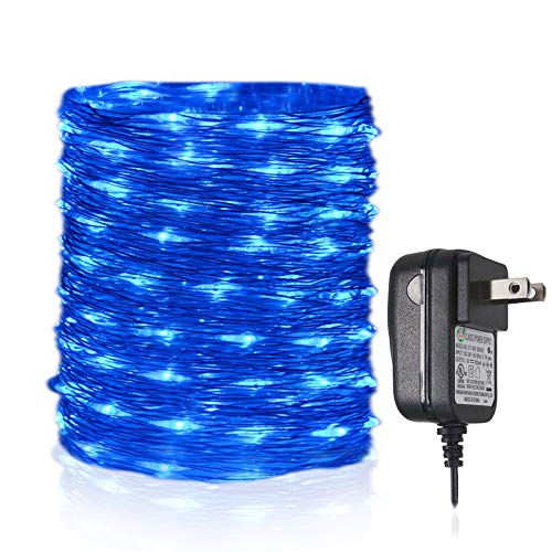 HAHOME Waterproof Fairy String Lights,33Ft 100 LEDs Indoor and Outdoor Starry Lights with Power Supply for Christmas Halloween Wedding and Party Decoration,Blue