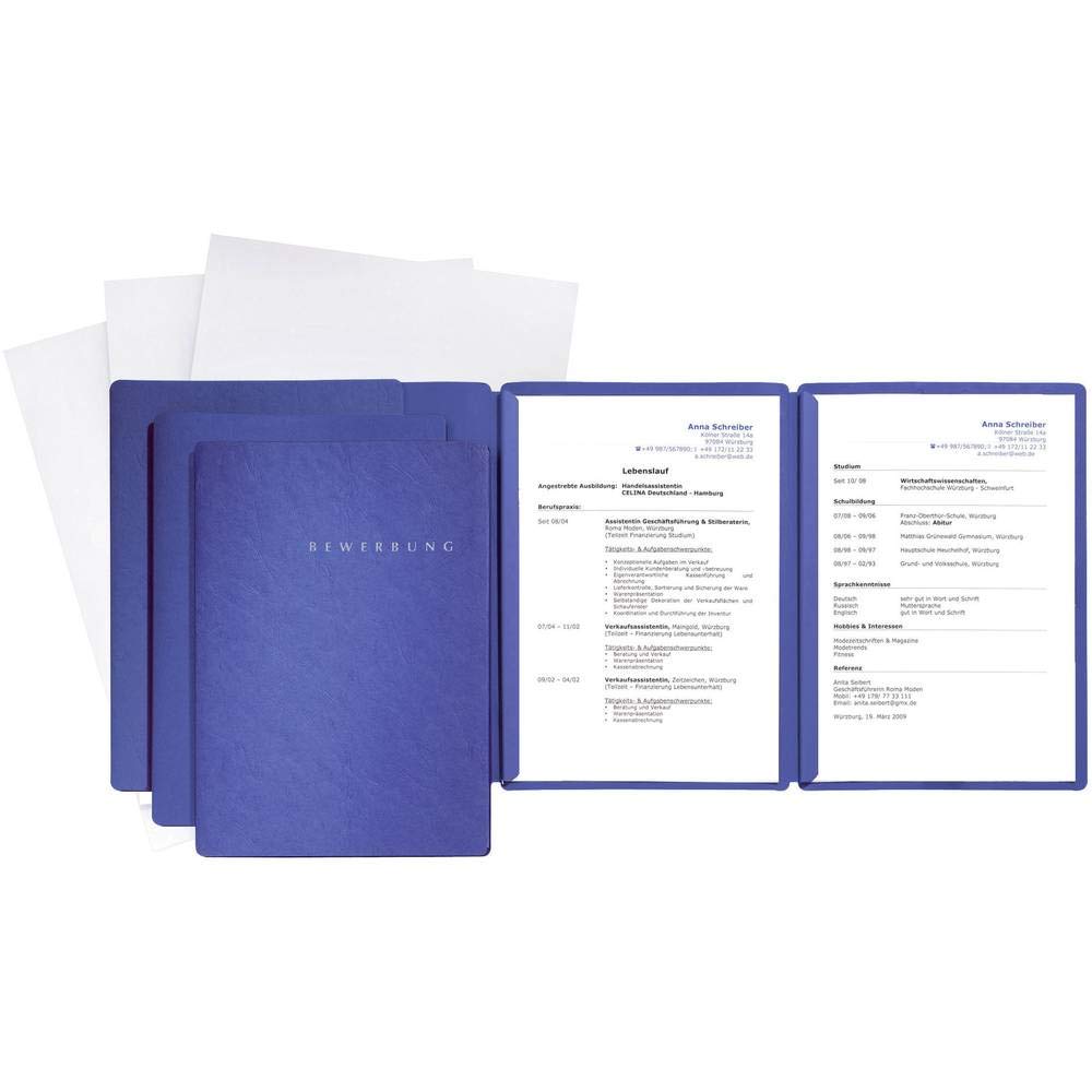 Pagna 22028-02 Application Set Special 3 Application Folders with "Bewerbung" Print / 2 Spine Bars Each / 3 Envelopes DIN B4 / Blue