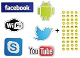 6 Skateboard Vinyl Stickers, YOU PICK, Laptop Ipad Luggage Helmet Bike Car + 43 FREE Smiley Stickers - Social Media, You Tube, Facebook, Twitter...
