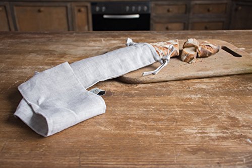 Pure Linen Natural Bread and Bakery Bag with Ties, Baguette Bag - Ideal for Homemade Bread
