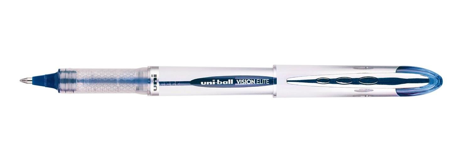 Uni-Ball 1 mm UB-200 Vision Elite Liquid Ink Rollerball Pen with Medium 0.6 mm Line Width and Blue Ink (Pack of 12)