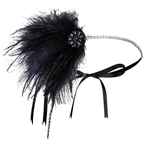 1920s Headpiece Hair Accessories Beaded Crystal Flapper Great Gatsby Headband (A- Black)