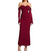KUTUMAI Off Shoulder Long Sleeve Formal Dress Elegant Bodycon Ruched Cocktail Wedding Guest Dresses for Women 2025 Fall