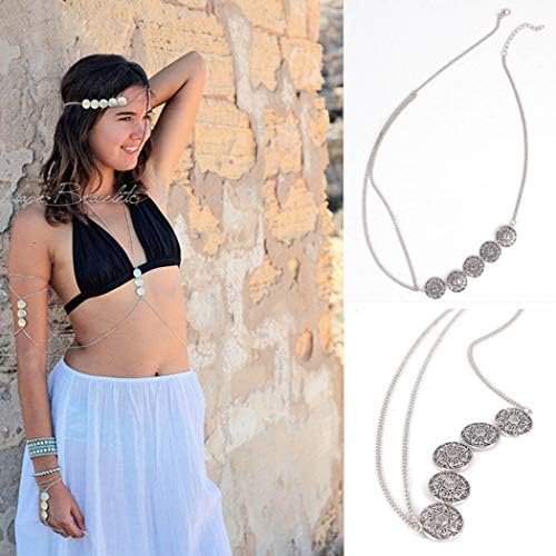 Catery Vintage Coins Head Chain Headbands Jewelry Carved Tassels Headpiece Silver Hair Jewelry for Women and Girls