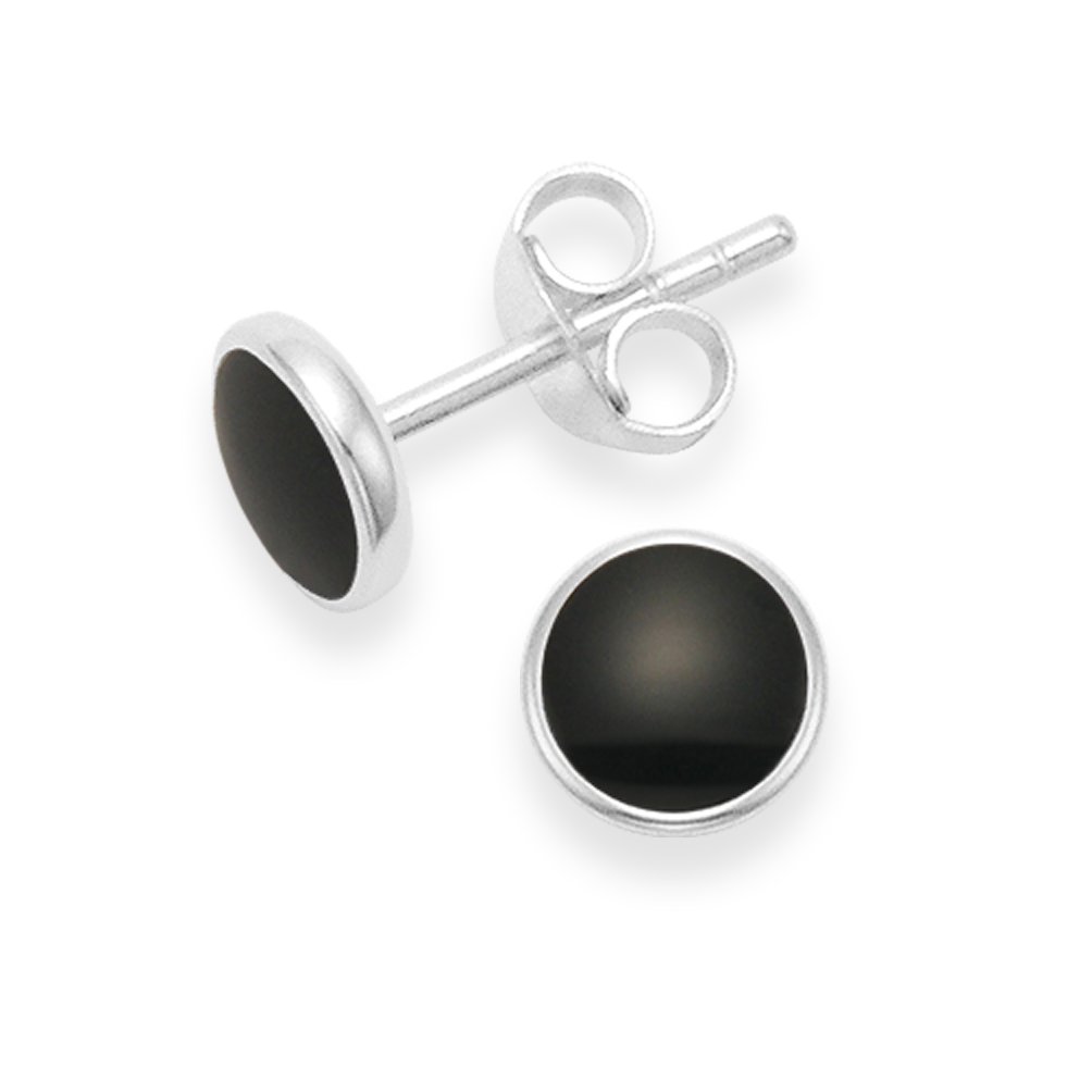 Sterling Silver Black Onyx Earrings - 7mm round stud Earrings with solid silver back. Gift boxed 5798ON