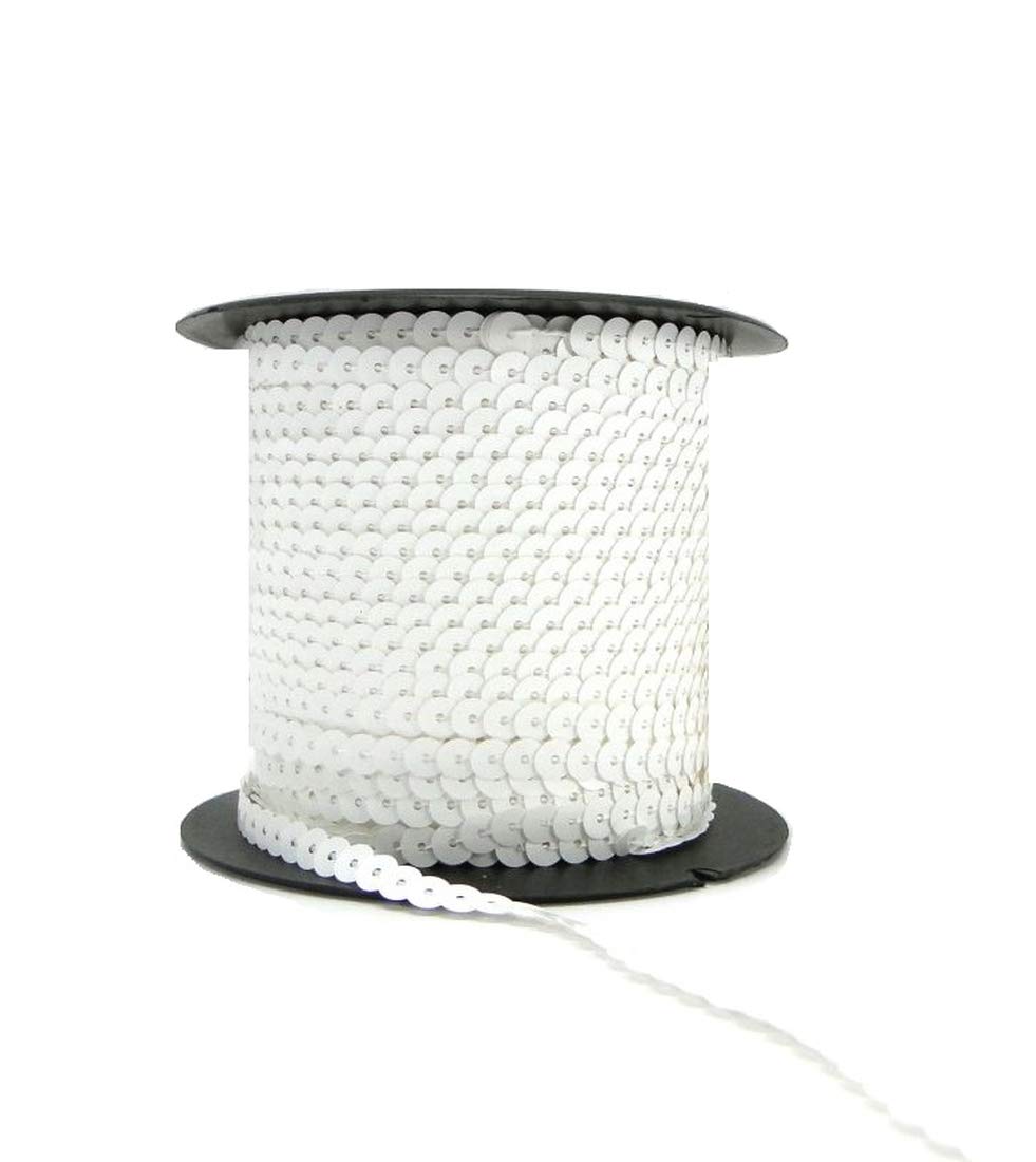 Sequin Trim Sequins Ribbon 6mm Strung Metallic Shiny Flat Sequins Paillette Spangle Sequin String for Embellishment Sewing Arts Crafts Fancy Dress Decoration (White - 90 Meters)