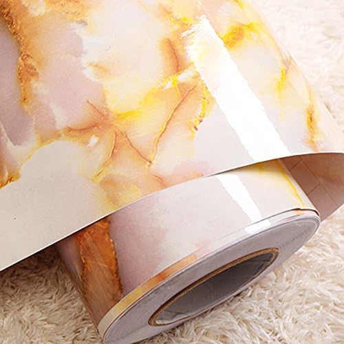 Ocaler PVC Marble Effect Contact Wallpaper Self Adhesive Peel Stick Rolling Paper Home Decoration Wall Stickers 24in X 19.7in (Yellow)