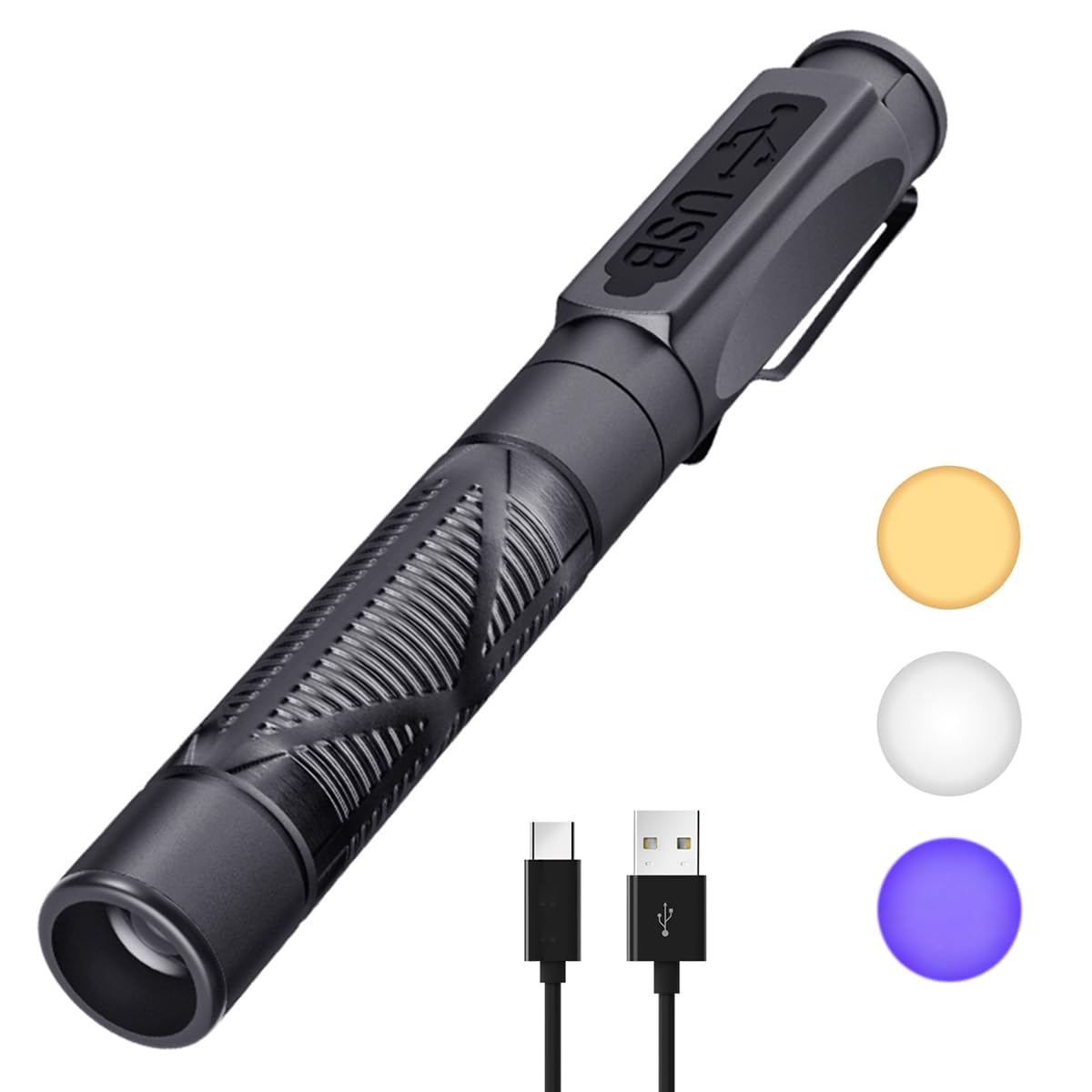 PEAKRO Pen Torch Medical, Rechargeable USB Diagnostic Pen Light, 3-Colour Light, Portable LED Penlight with Pocket Clip for Nurses Student Doctors