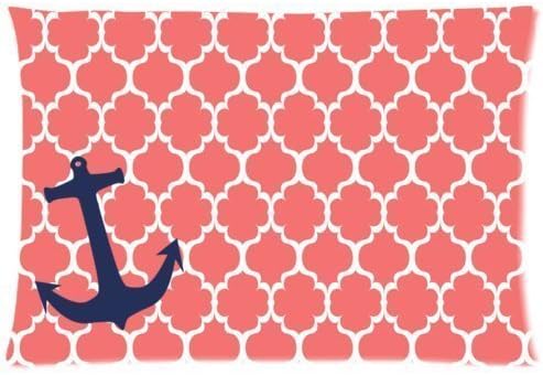 Ackershop Coral Moroccan Tile Quatrefoil with Anchor pattern pillowcase 20 X 30 inch Zippered Pillow Case two sides printing Plush fabrics (custom Personalized pillowcase)