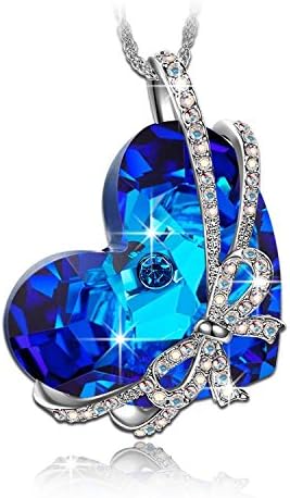 ''Blue Heart of the Ocean" Bowtie Pendant Necklace Made with SWAROVSKI Crystal