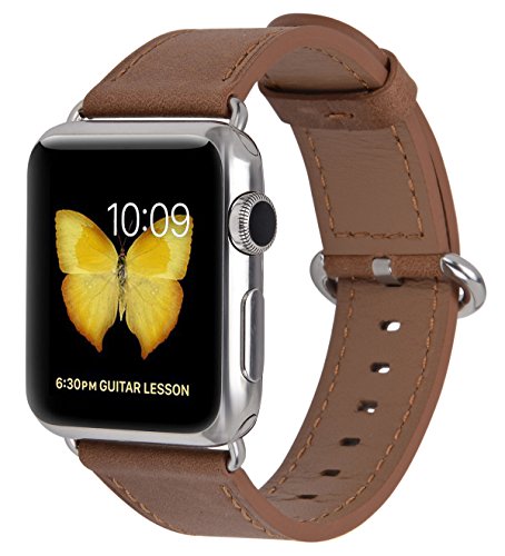 JSGJMY Apple Watch Band 42mm Men Caramel Vintage Genuine Leather Loop Replacement Wrist Iwatch Strap with Stainless Steel Metal Clasp for Apple Watch Series 3 Series 2 Series 1 Sport and Edition