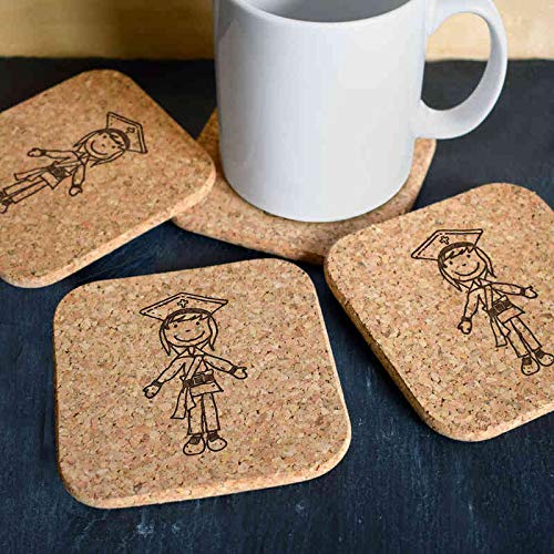 Posavasos CR00158451 Artículos y equipo de servicio para la restauración Azeeda 4 x Pirata Feminino Posavasos de Corcho Cuadrados de 10cm