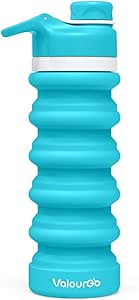 Valourgo Bpafree Collapsible Water Bottle - Reusable Water Bottle for Gym Bike Running Cycling 550 Milliliter 19 Ounce Aqua Blue Sports Water Bottle