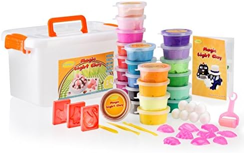 Craftswer 24 colors magic light air dry DIY modeling clay set craft kit, with easy to follow idea book.