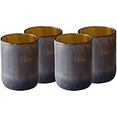 IWAS Upcycled Short Amber Drinking Glasses, Short, 8.45 oz / 250 ml, Set of 4 Rustic Grooved Cups, Handcrafted Sustainable Glassware