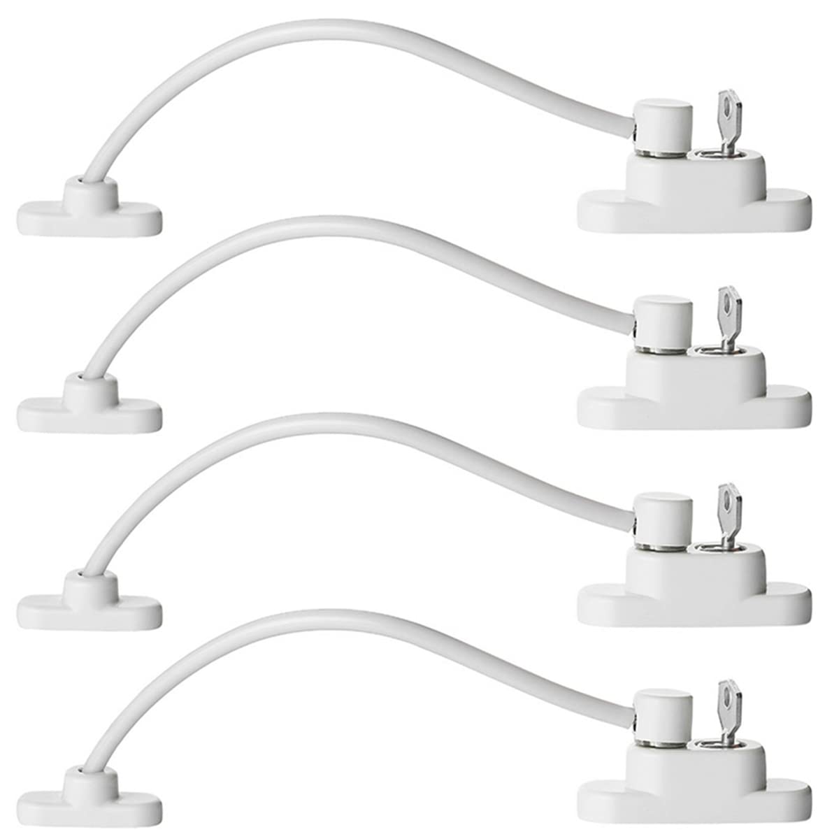 Keyohome Pack of 4 Window Restrictor Locks Child Safety Window Locks for UPVC Windows, Baby Security Window Restrictors with Screws Keys, Door Window Opening Wire Cable Limiter for Home School (4pcs)