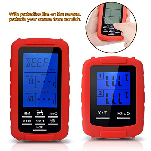 Meat thermometer digital grill oven or Highly smoker remote-reading food thermometers | The best wireless accessories for safe remote bbq grilling, kitchen cooking and smokers (red)